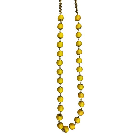 Vintage Gold Chain Necklace With Yellow Thread Wrapped Beaded Design & Lobster C - Picture 2 of 5